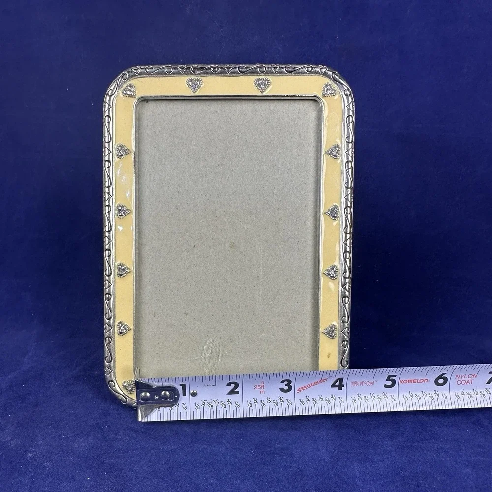 Vintage Light  Cream Enamel Frame  Silver Heart Motifs 4x6 Brighton Style